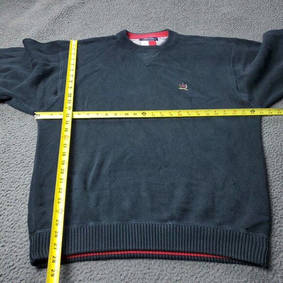 VINTAGE 90s Tommy Hilfiger Sweater Mens 2XL XXL Black Thick  Heavy y2K Crewneck - Picture 5 of 9